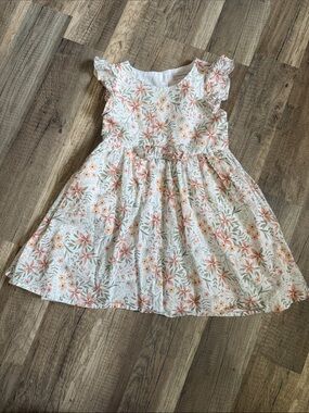 Catherine Malandrino Cream Floral Ruffle-Sleeve Dress